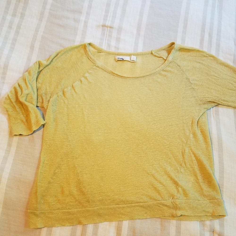 Hi-Line/J. Crew Linen Yellow Tissue Cropped Raglan Shirt, Small
